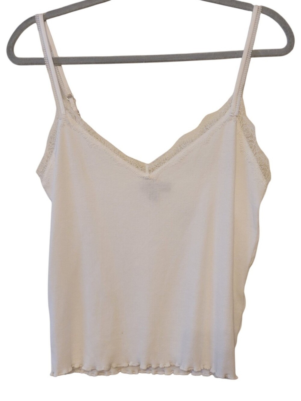 J. Crew White Lace Trimmed Camisole Top Size Large